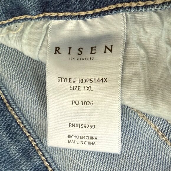 Risen Jeans Womens 1XL Blue Straight Leg Patchwork Light Wash High Rise Stretch - Picture 13 of 13